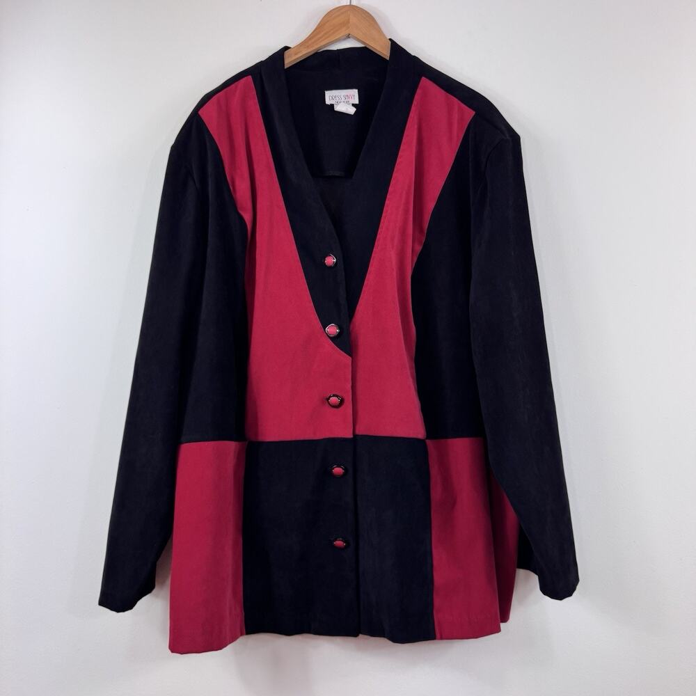 Women’s Vintage Jacket 32W Red Black 80s 90s Colorblock Retro Funky Art To Wear